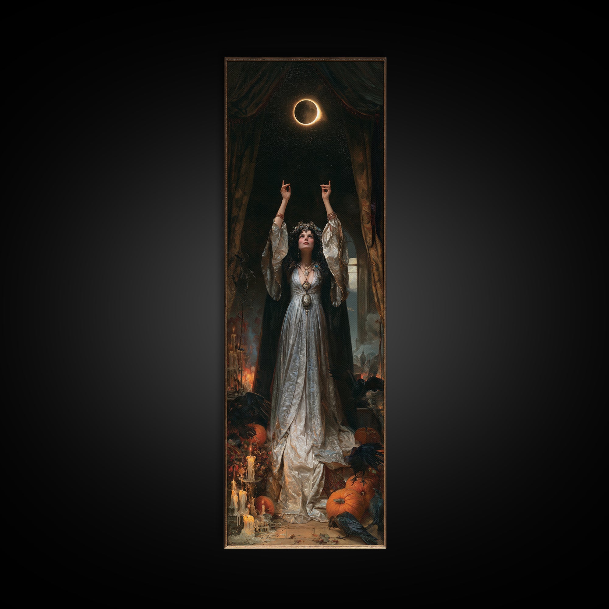 The Moon Priestess, Macabre Victorian Decor, Tall Narrow Wall Art, Canvas Print, Gothic Wall Decor, Halloween Portrait Art, Halloween Decor