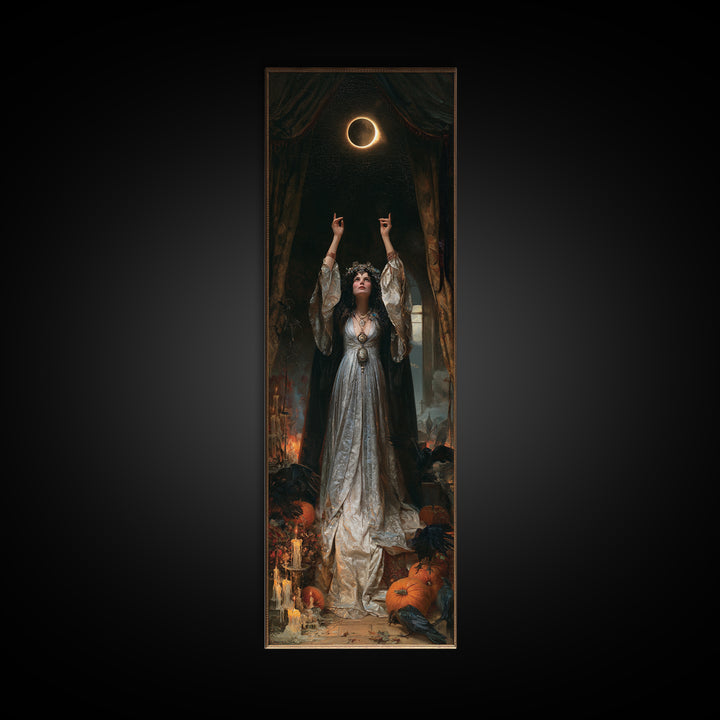 The Moon Priestess, Macabre Victorian Decor, Tall Narrow Wall Art, Canvas Print, Gothic Wall Decor, Halloween Portrait Art, Halloween Decor