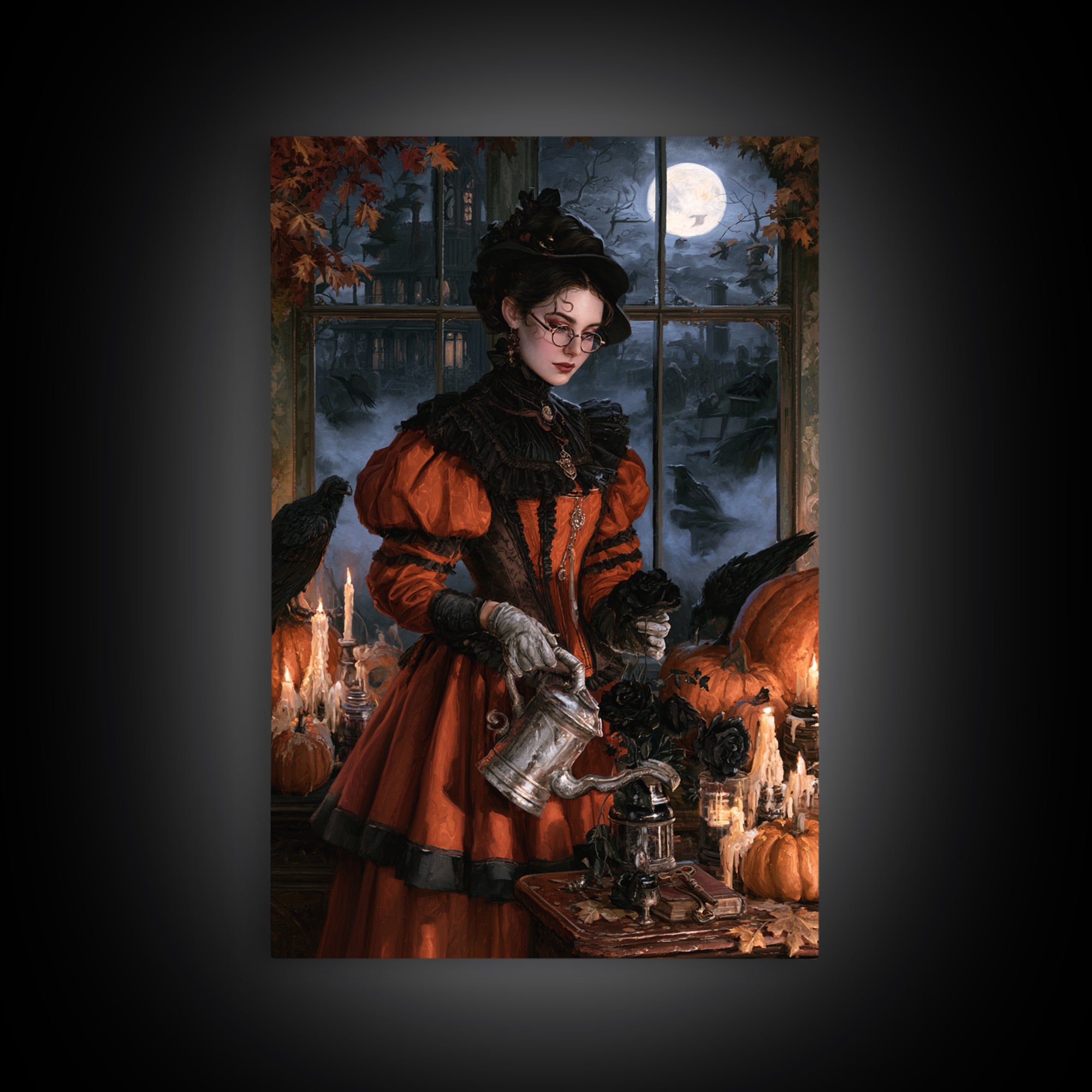 The Graveyard Gardener, Victorian Gothic Art, Vertical Wall Art, Framed Canvas Print, Gothic Wall Decor, Halloween Portrait Art