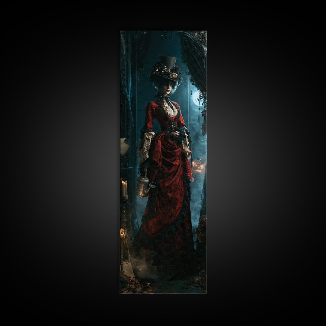 The Graveyard Gardener, Antique Gothic Portrait, Tall Narrow Wall Art, Canvas Print, Gothic Wall Decor, Halloween Portrait Art