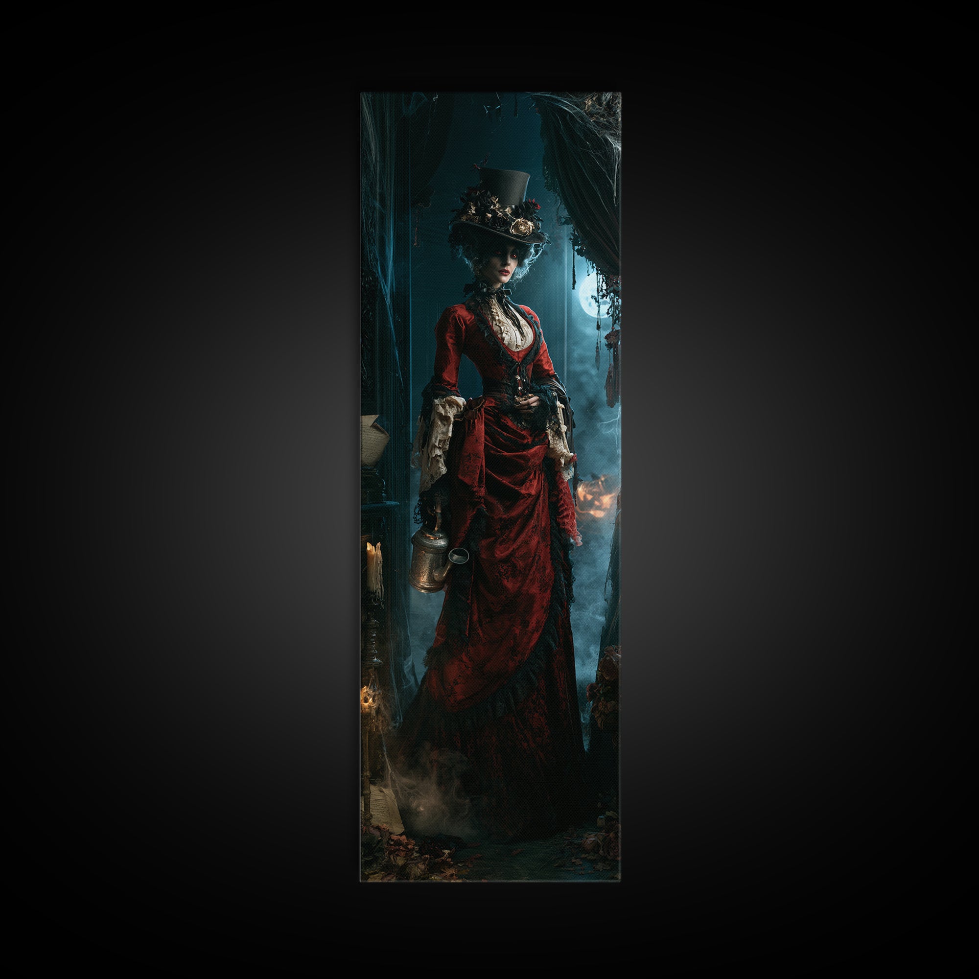 The Graveyard Gardener, Antique Gothic Portrait, Tall Narrow Wall Art, Canvas Print, Gothic Wall Decor, Halloween Portrait Art