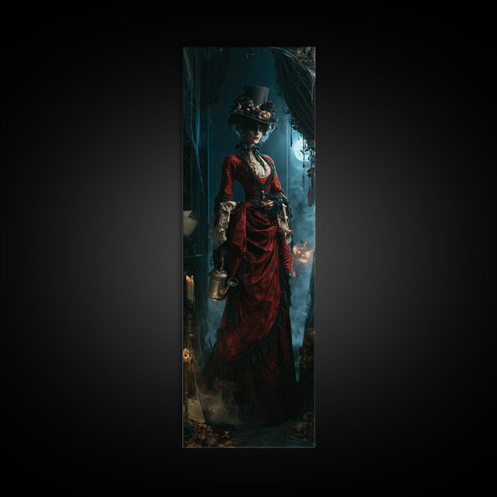 The Graveyard Gardener, Antique Gothic Portrait, Tall Narrow Wall Art, Canvas Print, Gothic Wall Decor, Halloween Portrait Art
