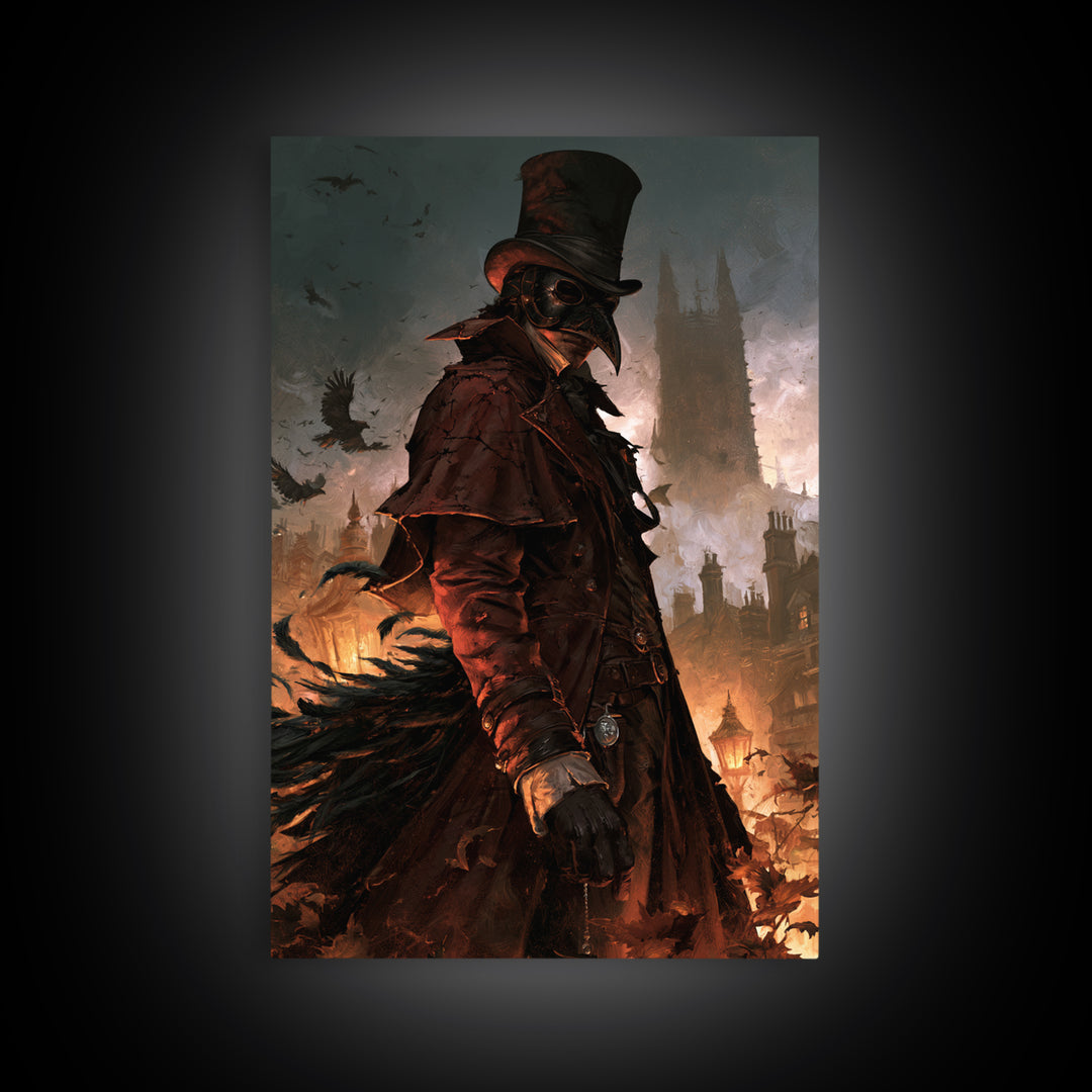 The Crow-Masked Assassin, Antique Gothic Portrait, Vertical Wall Art, Canvas Print, Gothic Wall Decor, Halloween Portrait Art