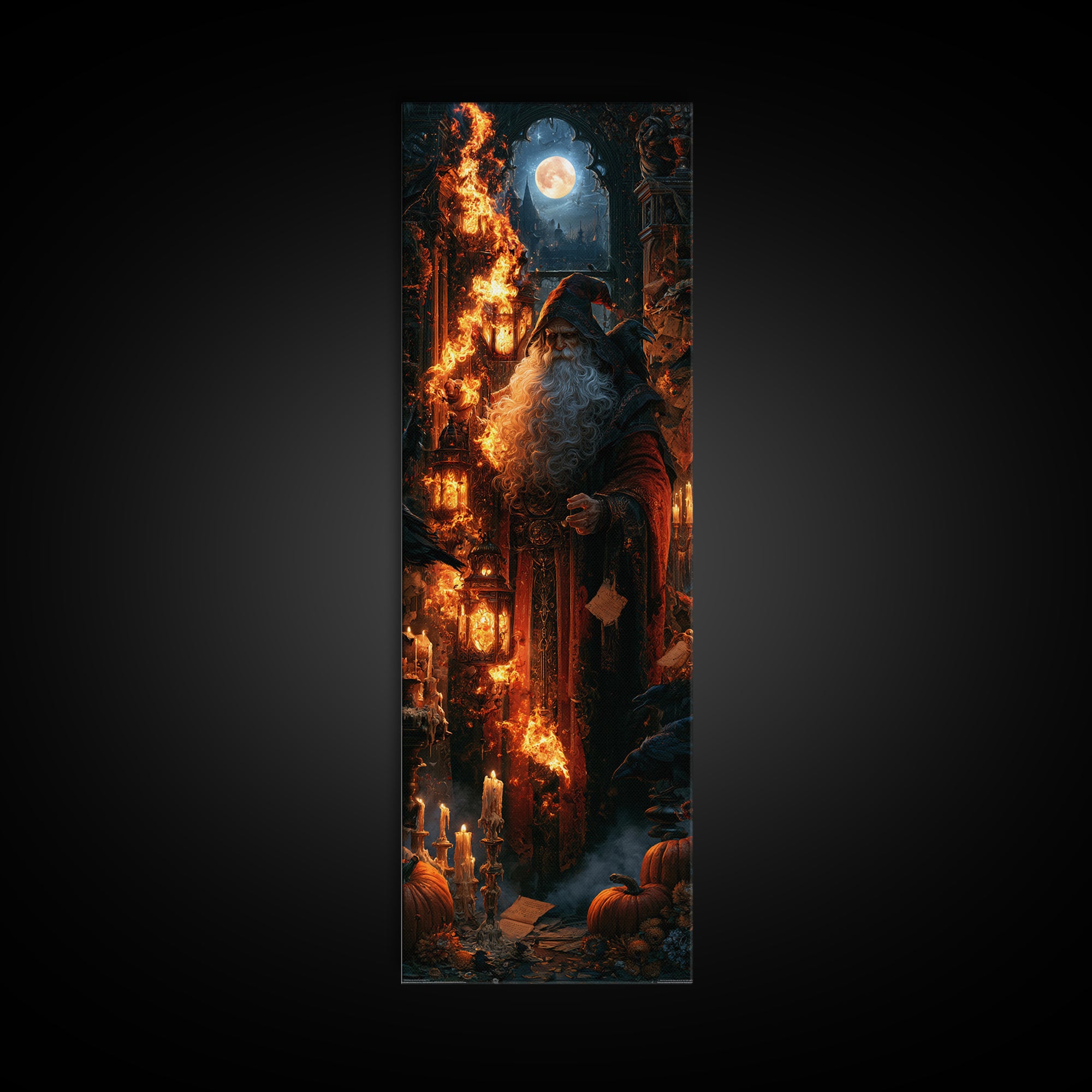 The Lantern Mage, Macabre Victorian Decor, Tall Narrow Wall Art, Framed Canvas Print, Gothic Wall Decor, Halloween Portrait Art