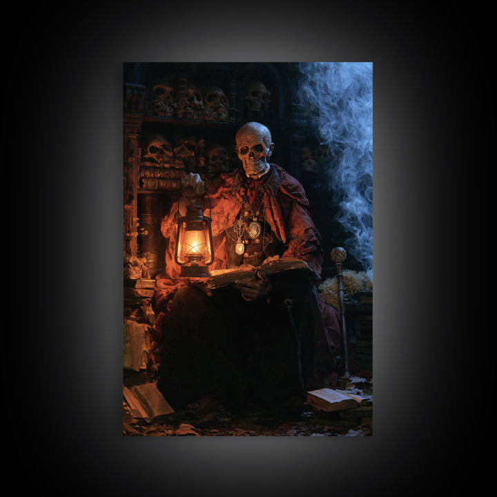 The Crypt Librarian, Victorian Horror Portrait, Vertical Wall Art, Canvas Print, Gothic Wall Decor, Halloween Portrait Art, Macabre Wall Art