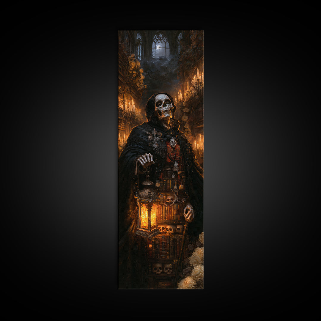 The Crypt Librarian, Victorian Horror Portrait, Tall Narrow Wall Art, Canvas Print, Gothic Wall Decor, Halloween Portrait Art