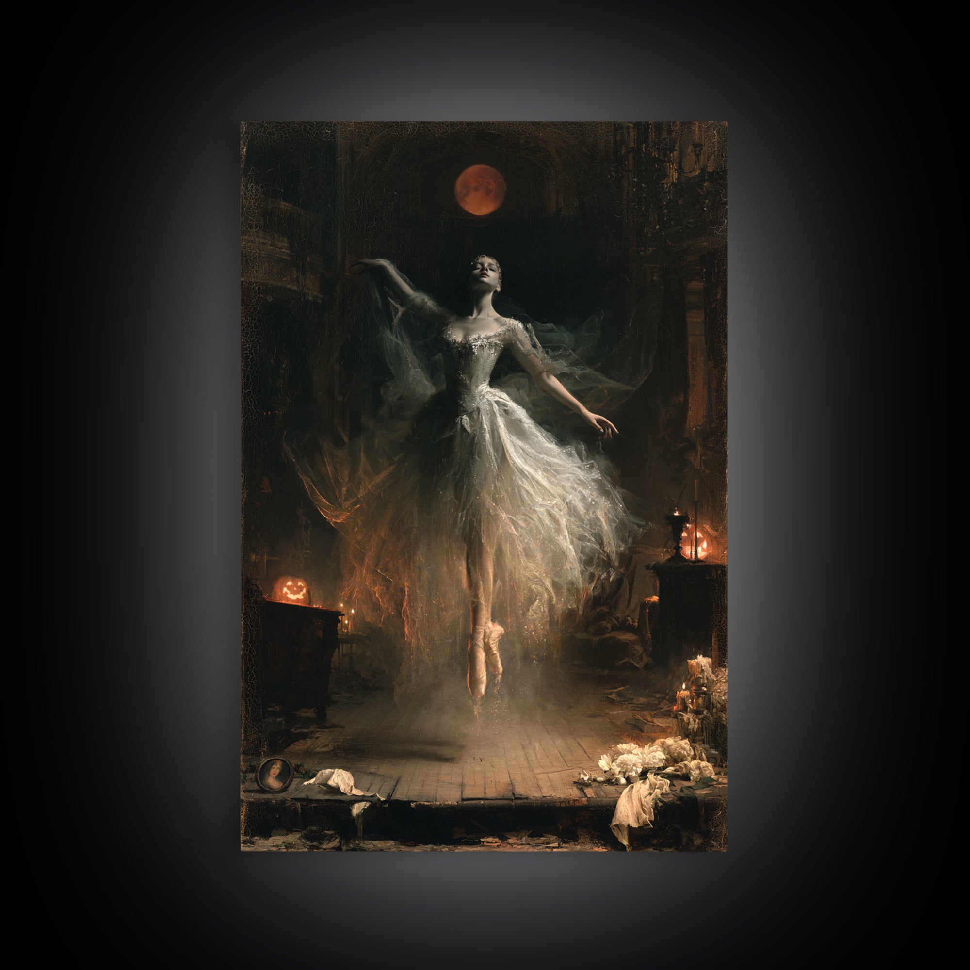 The Phantom Ballerina, Victorian Gothic Art, Vertical Wall Art, Canvas Print, Gothic Wall Decor, Halloween Portrait Art