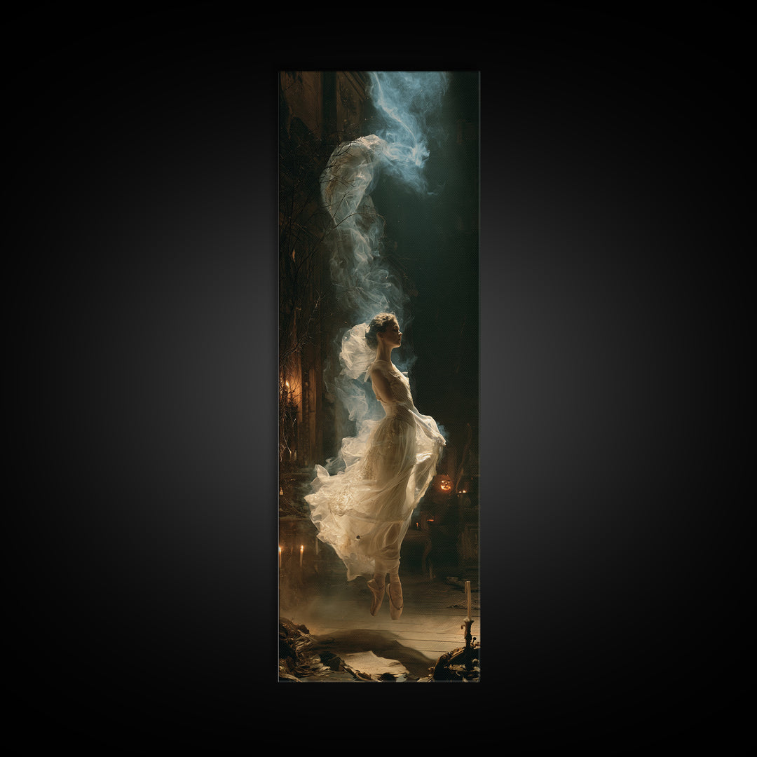 The Phantom Ballerina, Victorian Gothic Art, Tall Narrow Wall Art, Framed Canvas Print, Gothic Wall Decor, Halloween Portrait Art