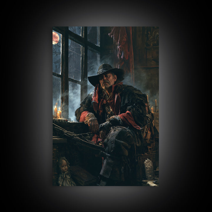 The Ghost Of The Witch Hunter, Macabre Victorian Decor, Vertical Wall Art, Framed Canvas Print, Gothic Wall Decor, Halloween Portrait Art