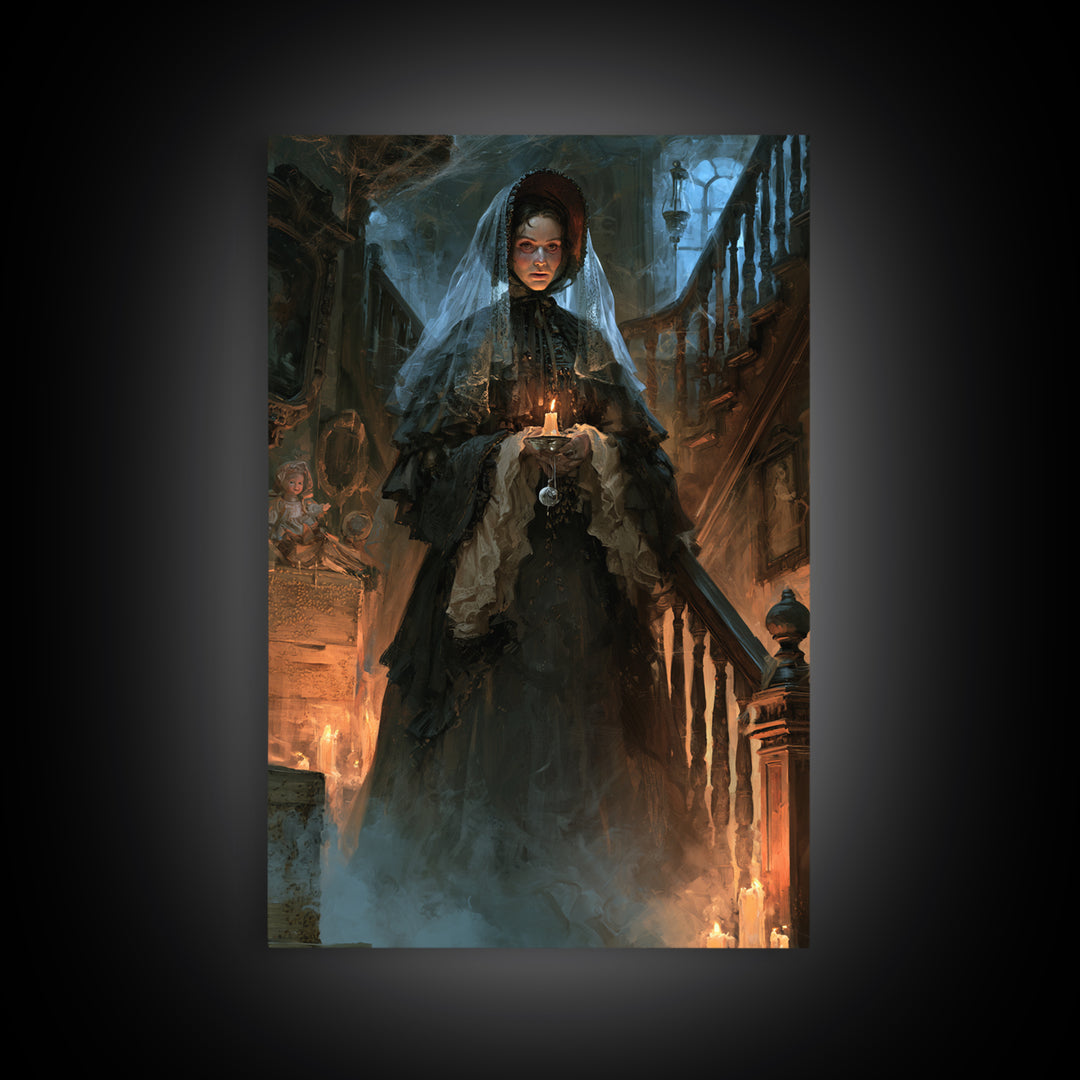 The Cemetery Beekeeper, Dark Academia Wall Art, Vertical Wall Art, Framed Canvas Print, Gothic Wall Decor, Halloween Portrait Art