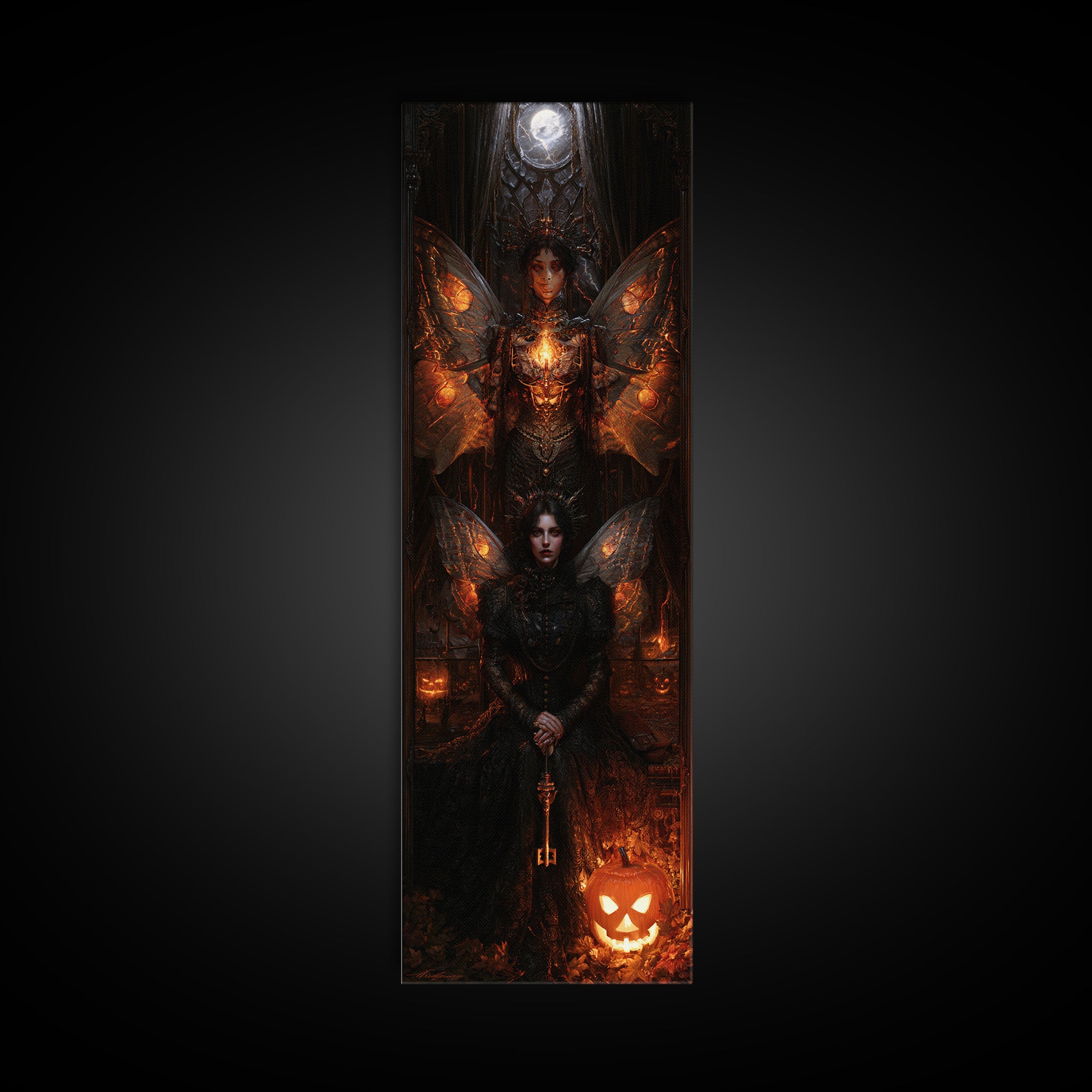 The Moth-Winged Empress, Victorian Horror Portrait, Tall Narrow Wall Art, Canvas Print, Gothic Wall Decor, Halloween Portrait Art