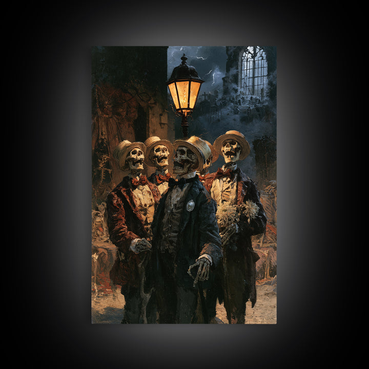 The Skeleton Barbershop Quartet, Victorian Gothic Art, Vertical Wall Art, Canvas Print, Gothic Wall Decor, Halloween Portrait Art