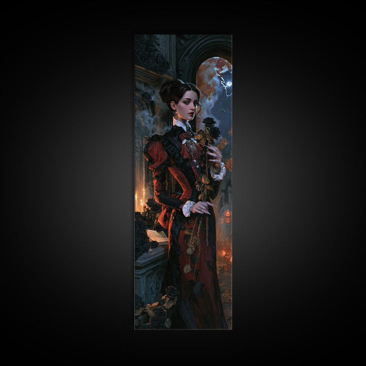 The Vampire Florist, Macabre Victorian Decor, Tall Narrow Wall Art, Canvas Print, Gothic Wall Decor, Halloween Portrait Art