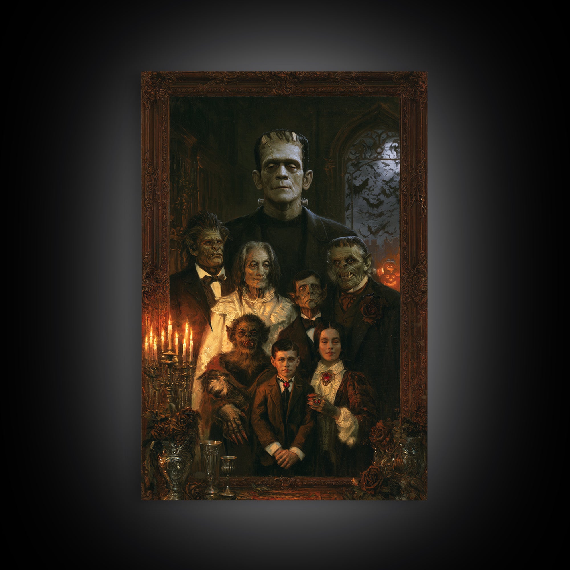 The Monster Family Portrait, Macabre Victorian Decor, Vertical Wall Art, Canvas Print, Gothic Wall Decor, Halloween Portrait Art