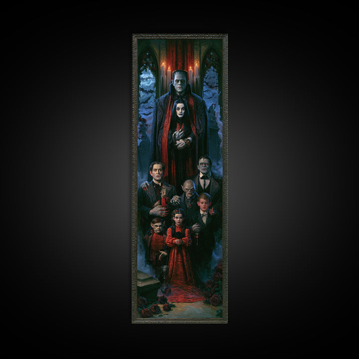 The Monster Family Portrait, Victorian Gothic Art, Tall Narrow Wall Art, Canvas Print, Gothic Wall Decor, Halloween Portrait Art
