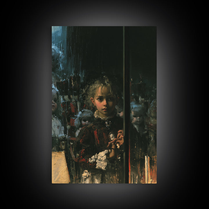 The Haunted Toy Parade, Dark Academia Wall Art, Vertical Wall Art, Canvas Print, Gothic Wall Decor, Halloween Portrait Art
