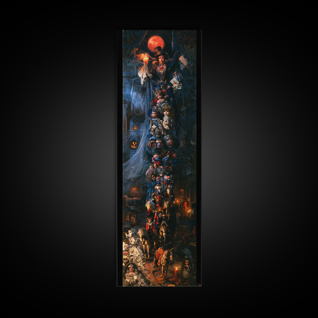 The Haunted Toy Parade, Victorian Gothic Art, Tall Narrow Wall Art, Framed Canvas Print, Gothic Wall Decor, Halloween Portrait Art