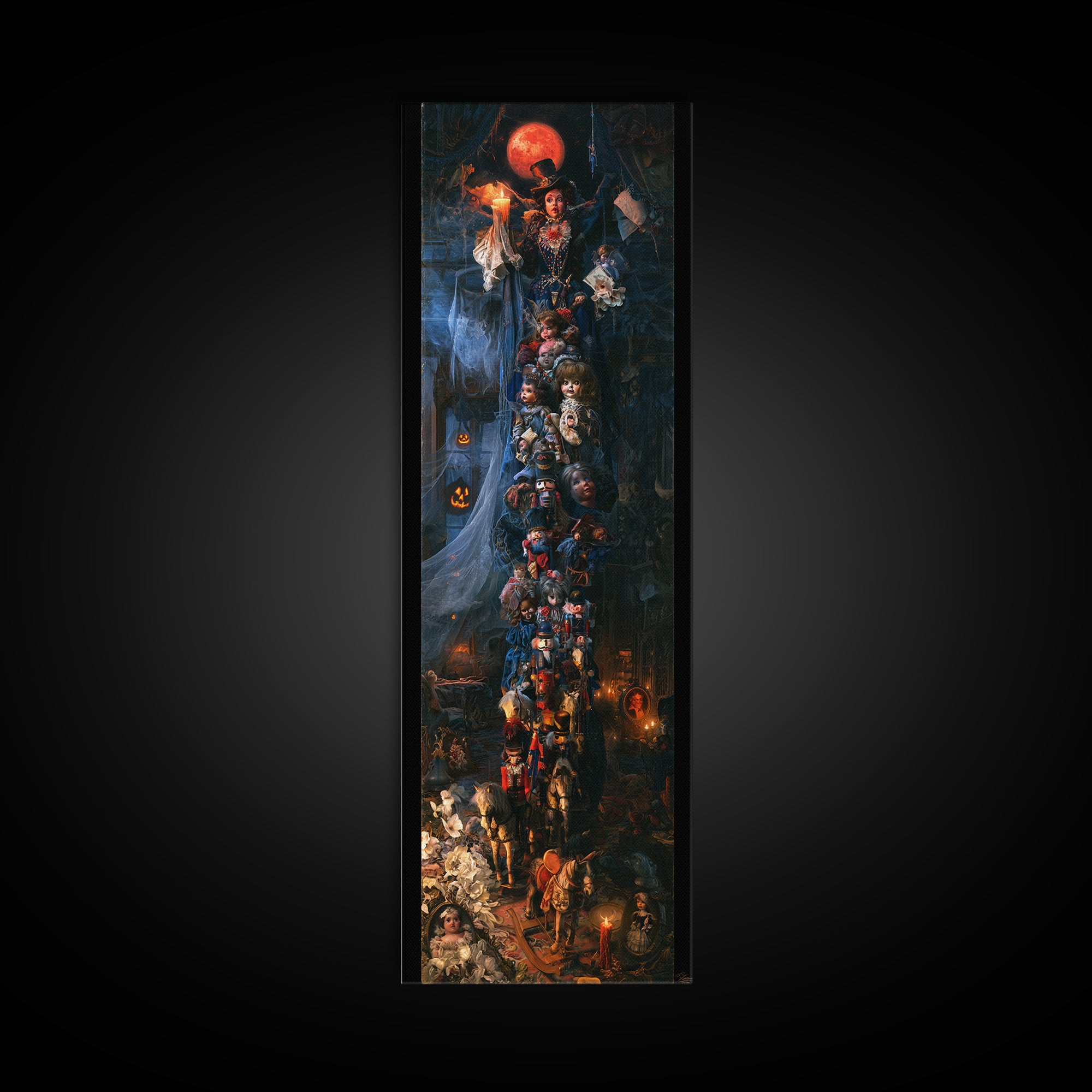 The Haunted Toy Parade, Victorian Gothic Art, Tall Narrow Wall Art, Framed Canvas Print, Gothic Wall Decor, Halloween Portrait Art
