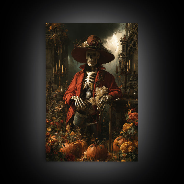 The Skeleton Gardeners, Victorian Gothic Art, Vertical Wall Art, Framed Canvas Print, Gothic Wall Decor, Halloween Portrait Art