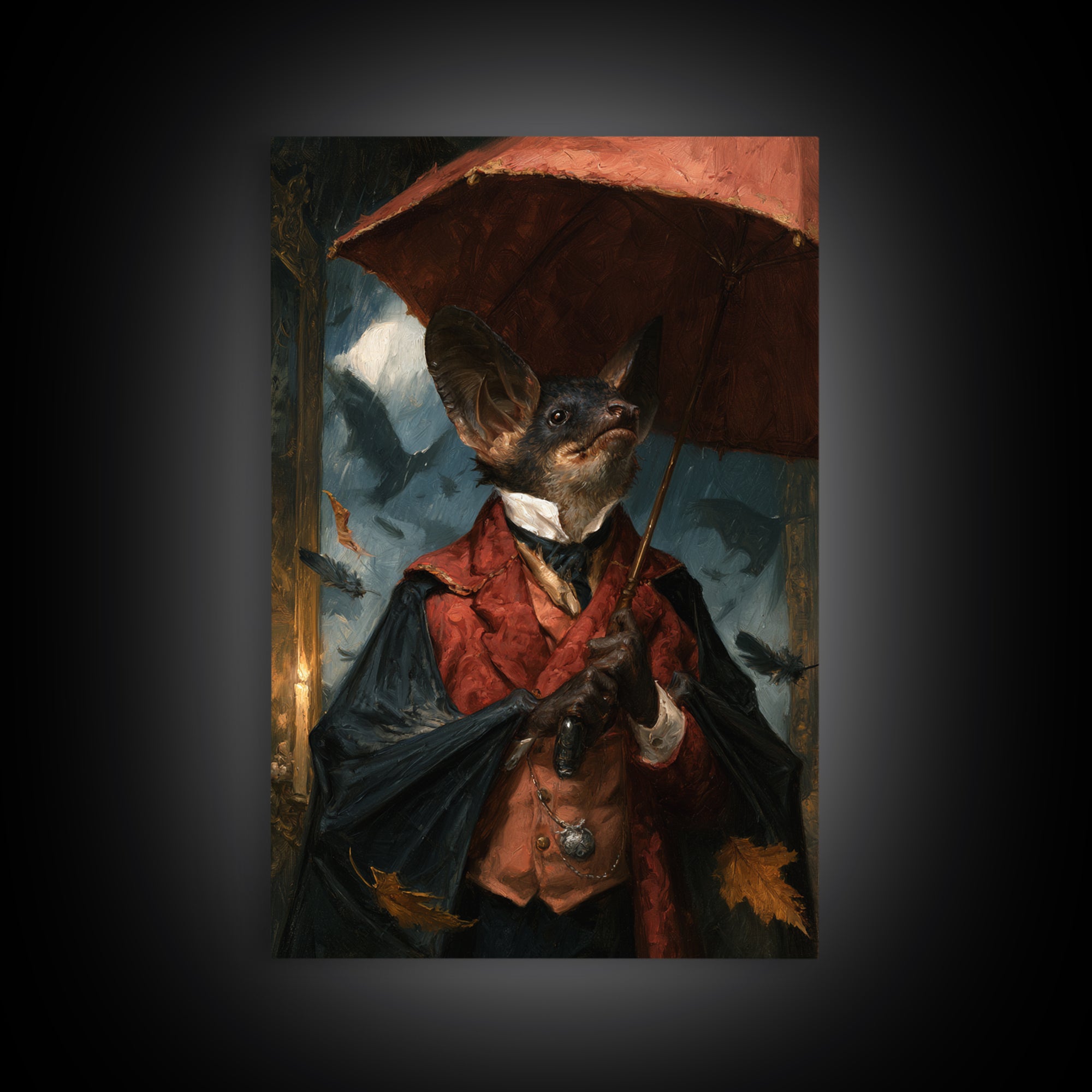 The Bat Umbrella Salesman, Macabre Victorian Decor, Vertical Wall Art, Canvas Print, Gothic Wall Decor, Halloween Portrait Art