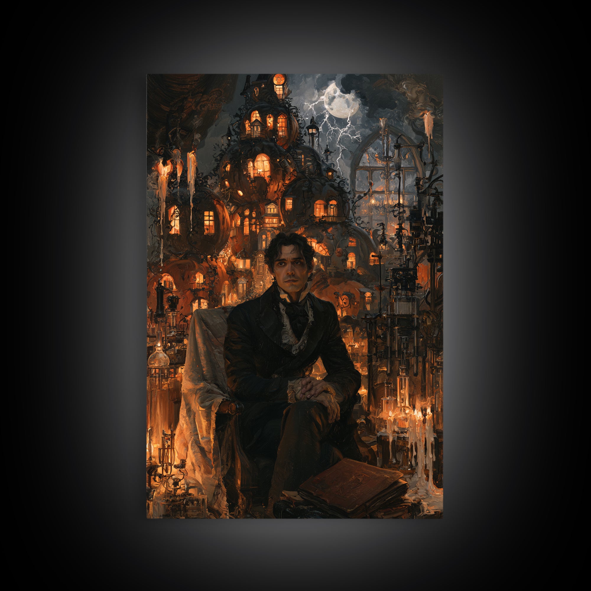 The Pumpkin-House Neighborhood, Macabre Victorian Decor, Vertical Wall Art, Framed Canvas Print, Gothic Wall Decor, Halloween Portrait Art