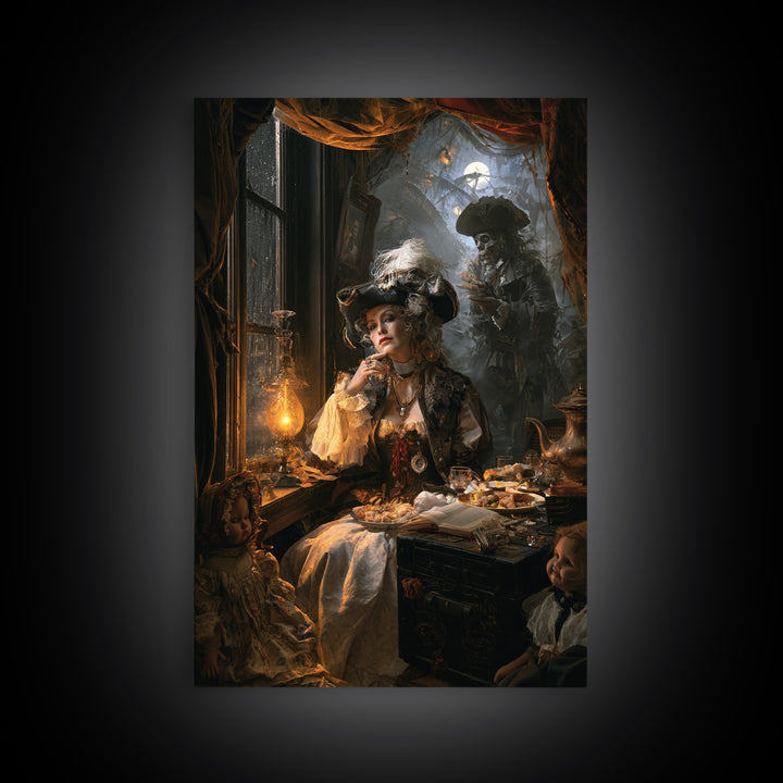 The Ghost Pirate Picnic, Victorian Gothic Art, Vertical Wall Art, Canvas Print, Gothic Wall Decor, Halloween Portrait Art