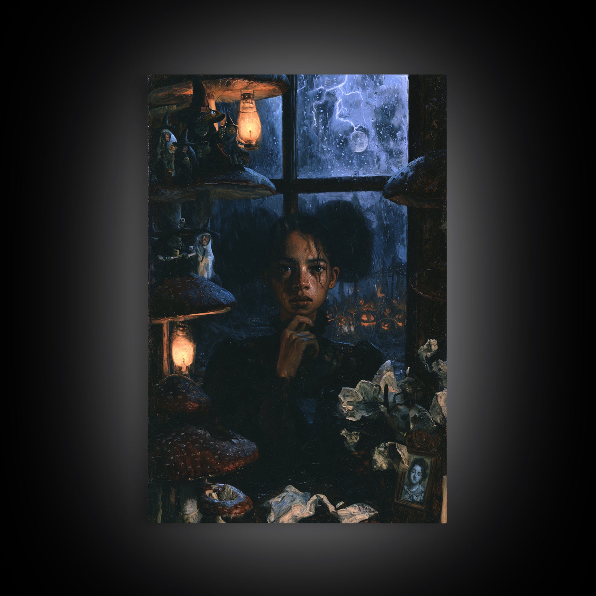 The Moonlit Mushroom Village, Macabre Victorian Decor, Vertical Wall Art, Canvas Print, Gothic Wall Decor, Halloween Portrait Art