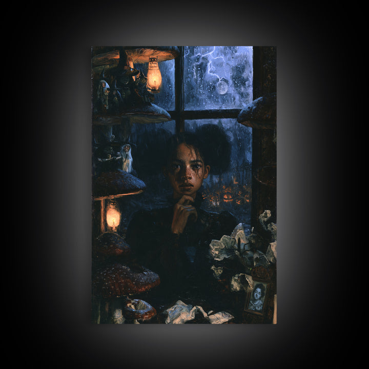 The Moonlit Mushroom Village, Macabre Victorian Decor, Vertical Wall Art, Canvas Print, Gothic Wall Decor, Halloween Portrait Art