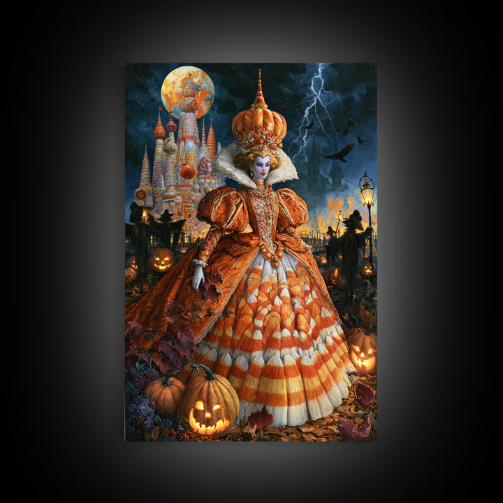 The Candy Corn Kingdom, Victorian Gothic Art, Vertical Wall Art, Canvas Print, Gothic Wall Decor, Halloween Portrait Art, Spooky Wall Decor