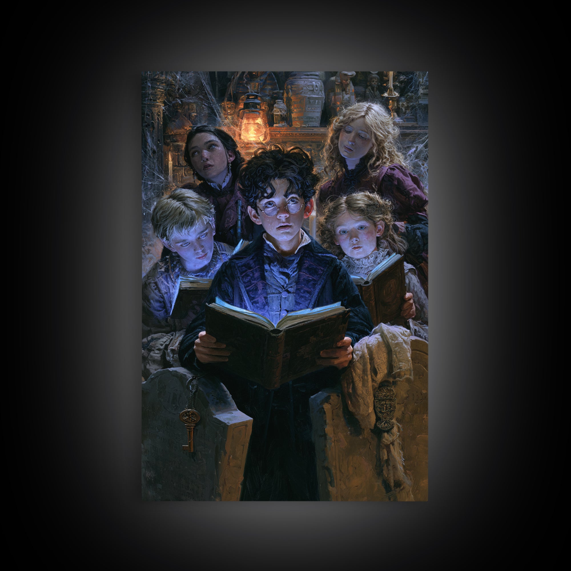 The Graveyard Book Club, Macabre Victorian Decor, Vertical Wall Art, Framed Canvas Print, Gothic Wall Decor, Halloween Portrait Art