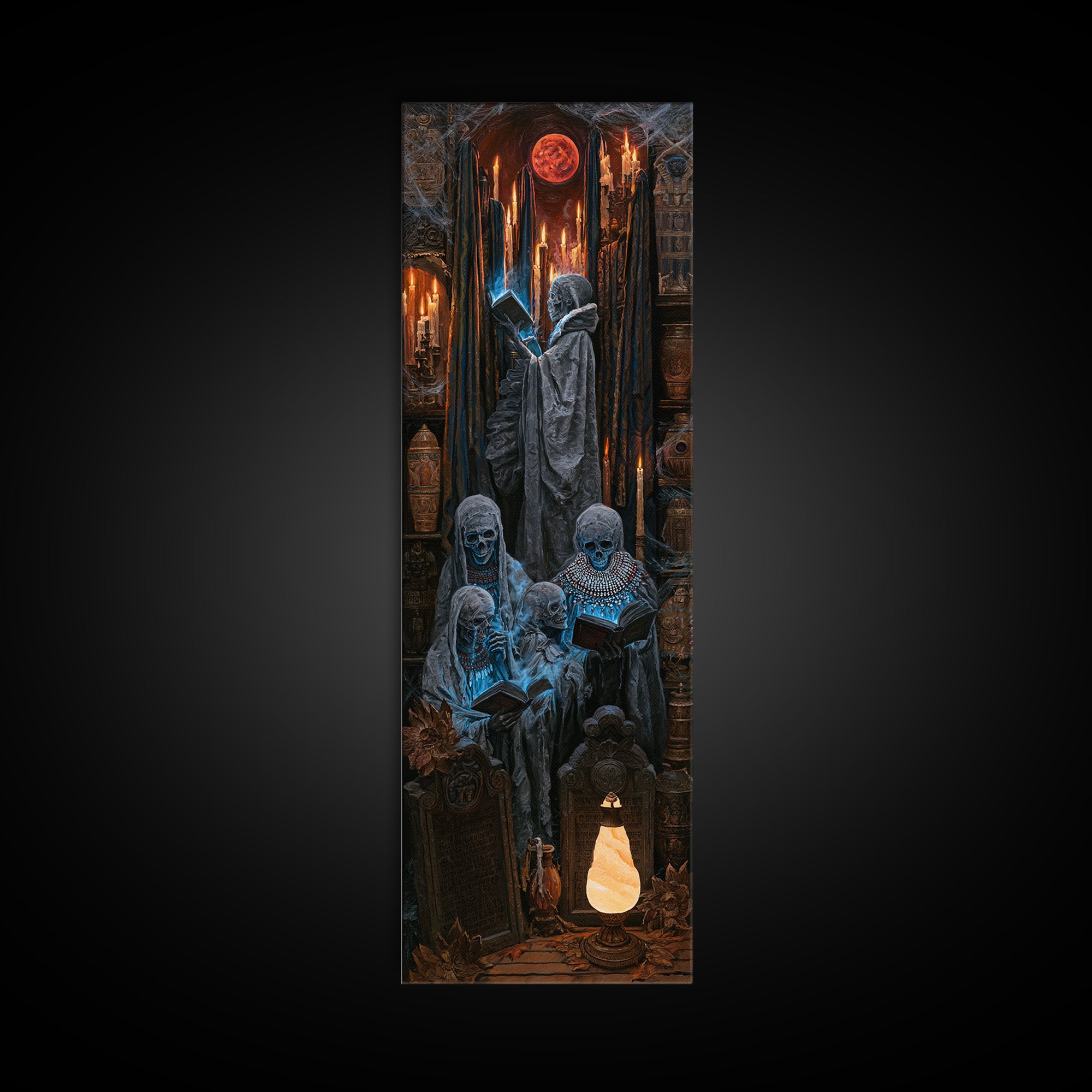 The Graveyard Book Club, Antique Gothic Portrait, Tall Narrow Wall Art, Framed Canvas Print, Gothic Wall Decor, Halloween Portrait Art
