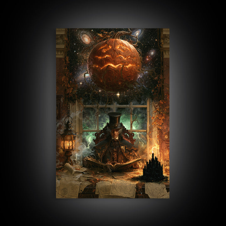 The Cosmic Pumpkin God, Macabre Victorian Decor, Vertical Wall Art, Canvas Print, Gothic Wall Decor, Halloween Portrait Art, Horror Wall Art