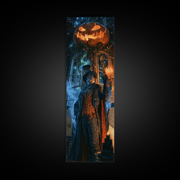 The Cosmic Pumpkin God, Victorian Gothic Art, Tall Narrow Wall Art, Framed Canvas Print, Gothic Wall Decor, Halloween Portrait Art