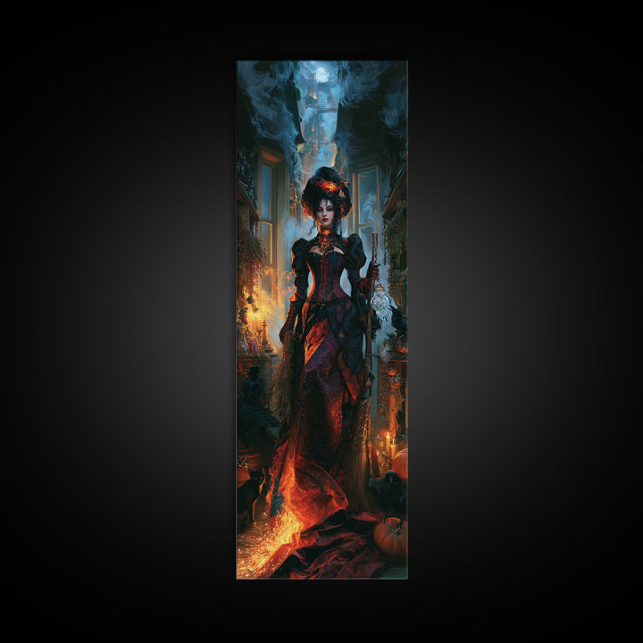The Cyberpunk Witch, Victorian Horror Portrait, Tall Narrow Wall Art, Canvas Print, Gothic Wall Decor, Halloween Portrait Art