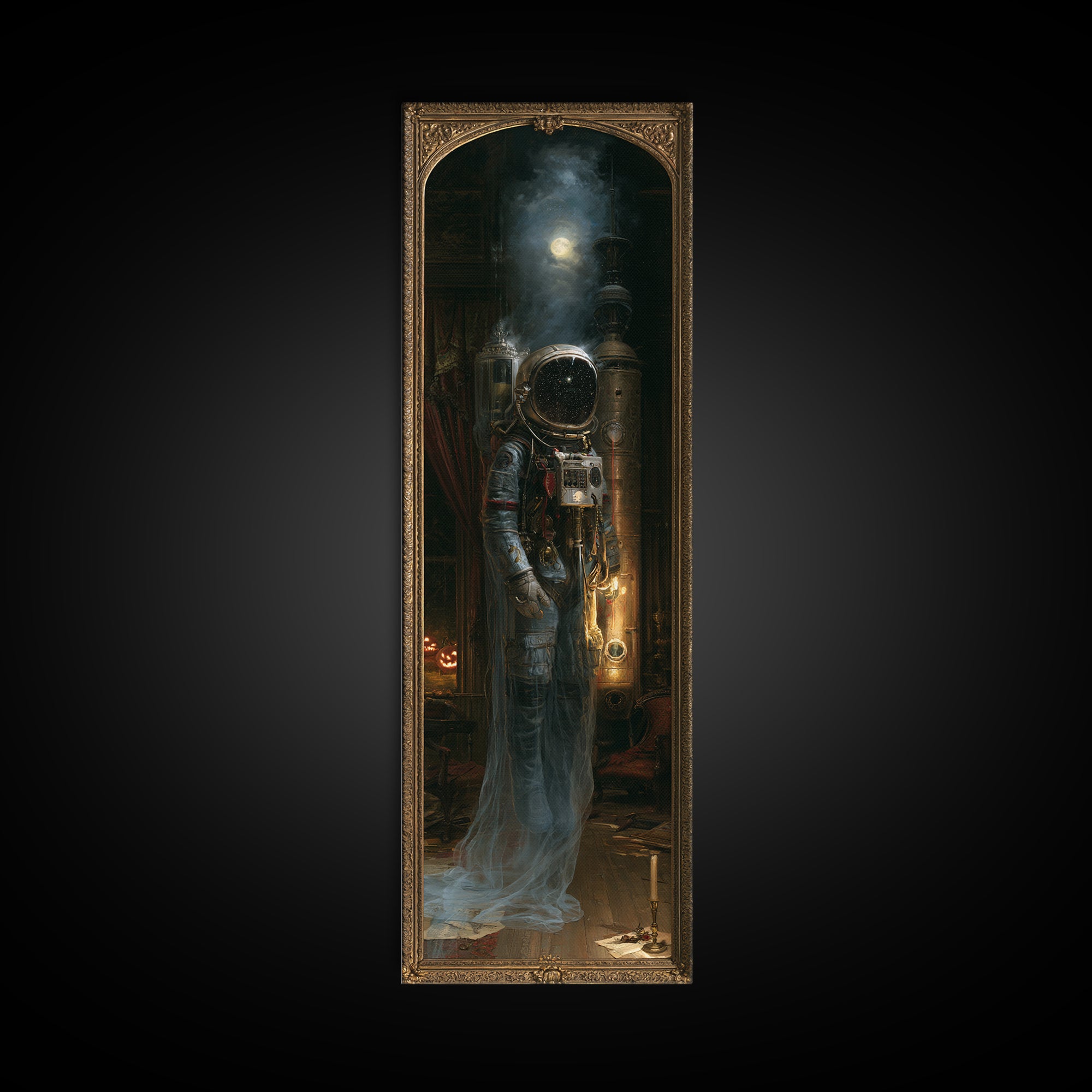 The Astronaut Ghost, Victorian Gothic Art, Tall Narrow Wall Art, Framed Canvas Print, Gothic Wall Decor, Halloween Portrait Art