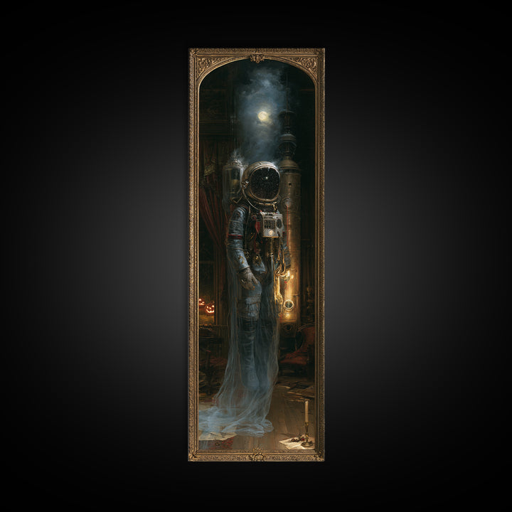 The Astronaut Ghost, Victorian Gothic Art, Tall Narrow Wall Art, Framed Canvas Print, Gothic Wall Decor, Halloween Portrait Art