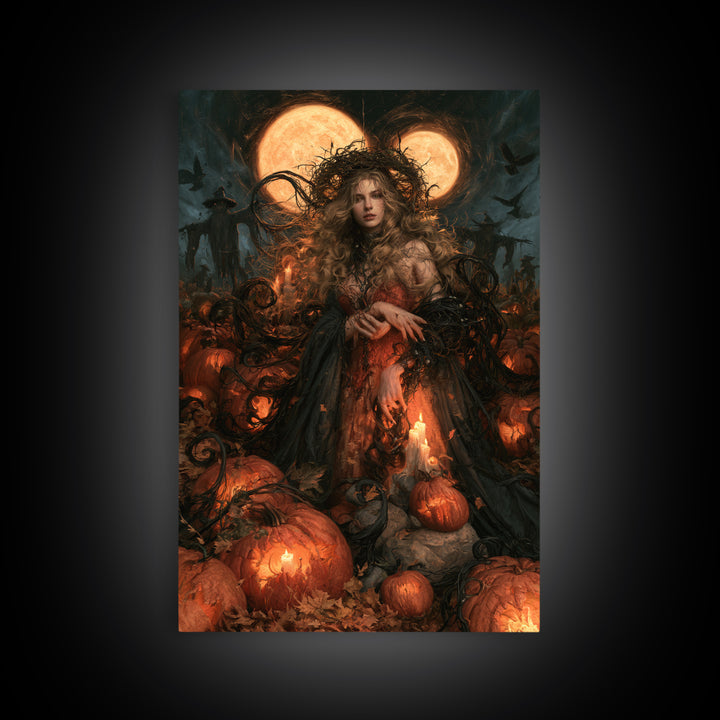 The Alien Pumpkin Patch, Macabre Victorian Decor, Vertical Wall Art, Framed Canvas Print, Gothic Wall Decor, Halloween Portrait Art