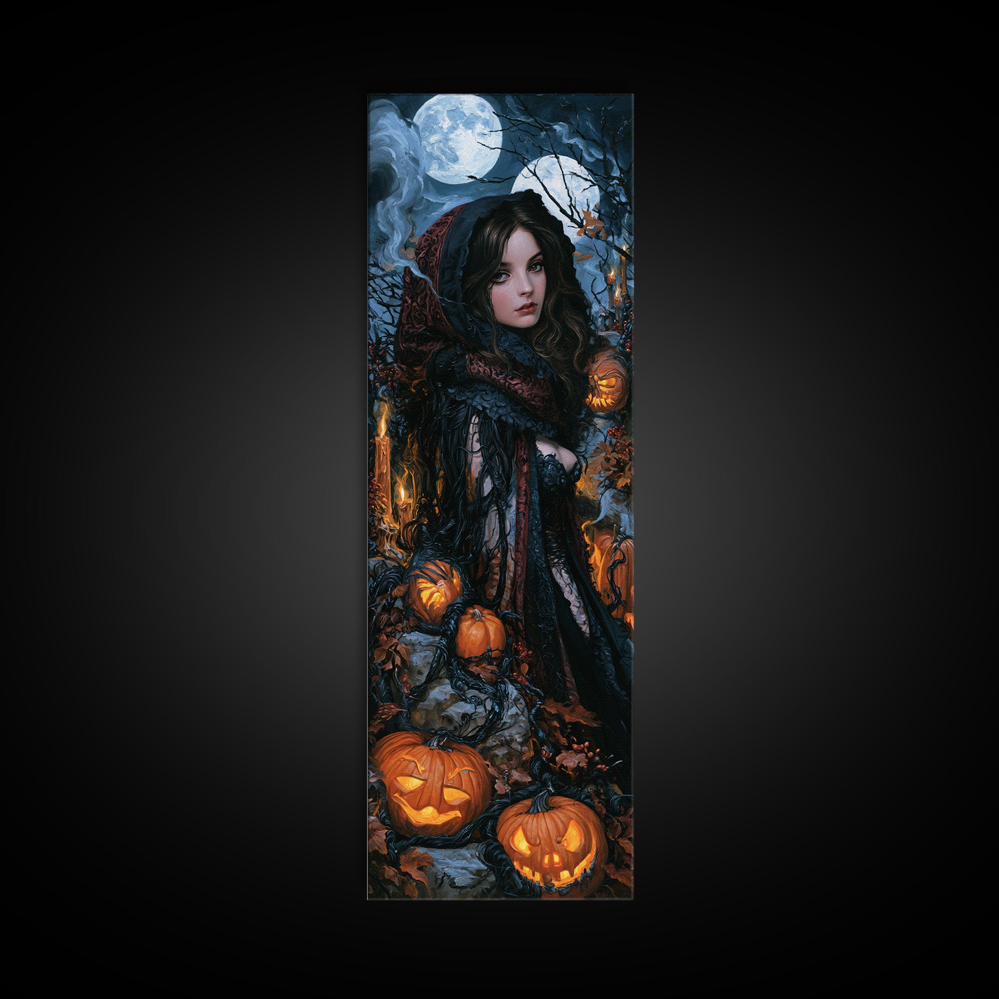 The Alien Pumpkin Patch, Antique Gothic Portrait, Tall Narrow Wall Art, Framed Canvas Print, Gothic Wall Decor, Halloween Portrait Art