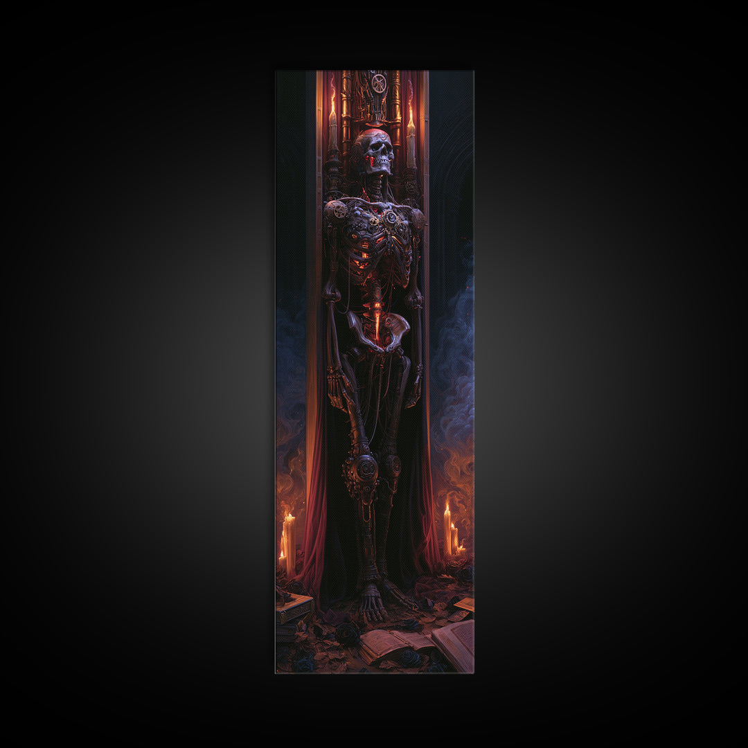 The Biomechanical Skeleton, Victorian Horror Portrait, Tall Narrow Wall Art, Framed Canvas Print, Gothic Wall Decor, Halloween Portrait Art