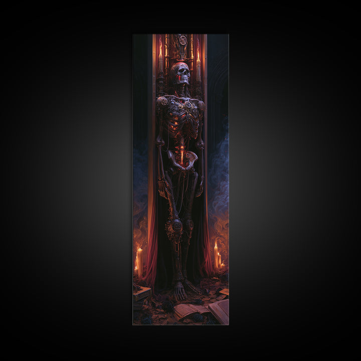 The Biomechanical Skeleton, Victorian Horror Portrait, Tall Narrow Wall Art, Framed Canvas Print, Gothic Wall Decor, Halloween Portrait Art