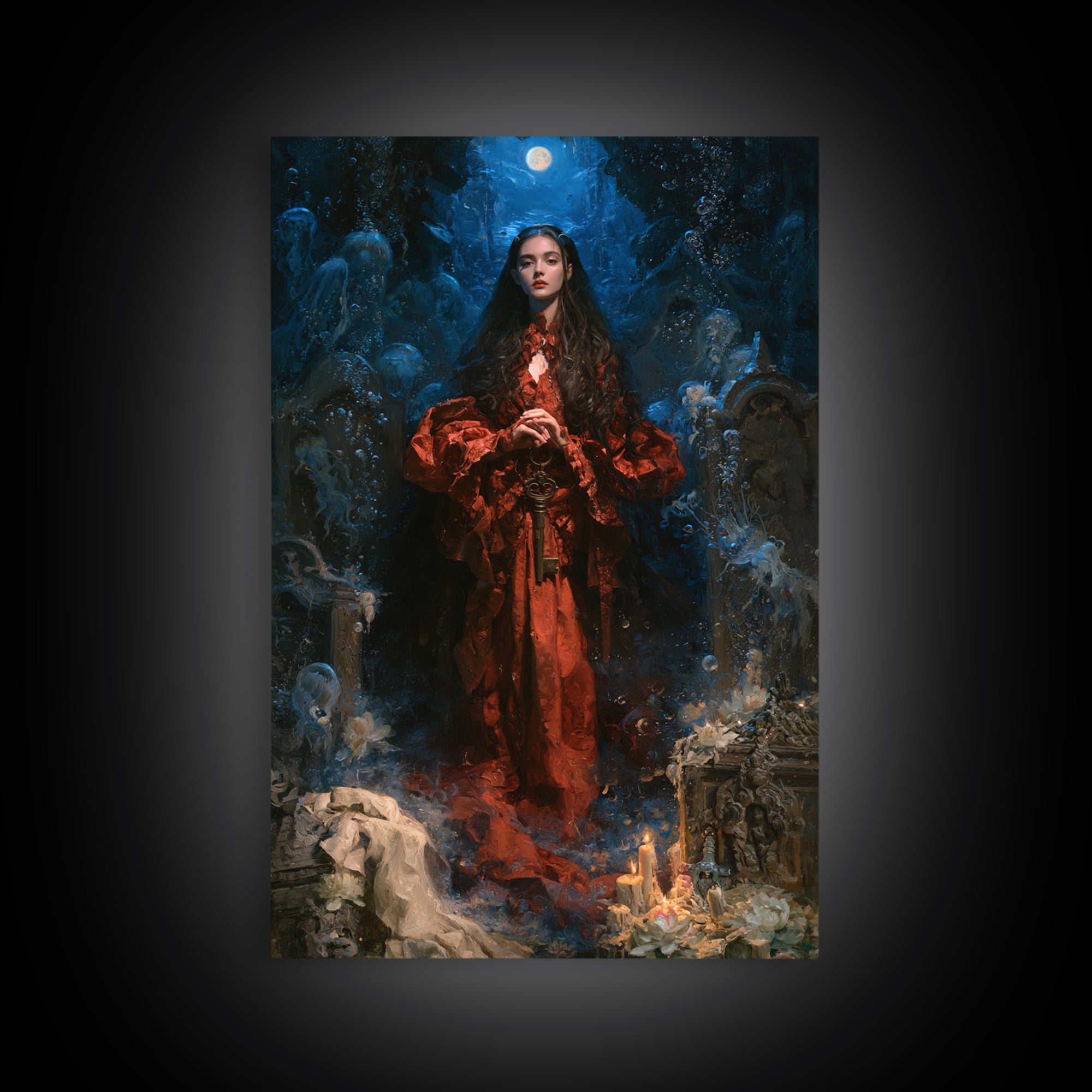 The Underwater Graveyard, Macabre Victorian Decor, Vertical Wall Art, Framed Canvas Print, Gothic Wall Decor, Halloween Portrait Art