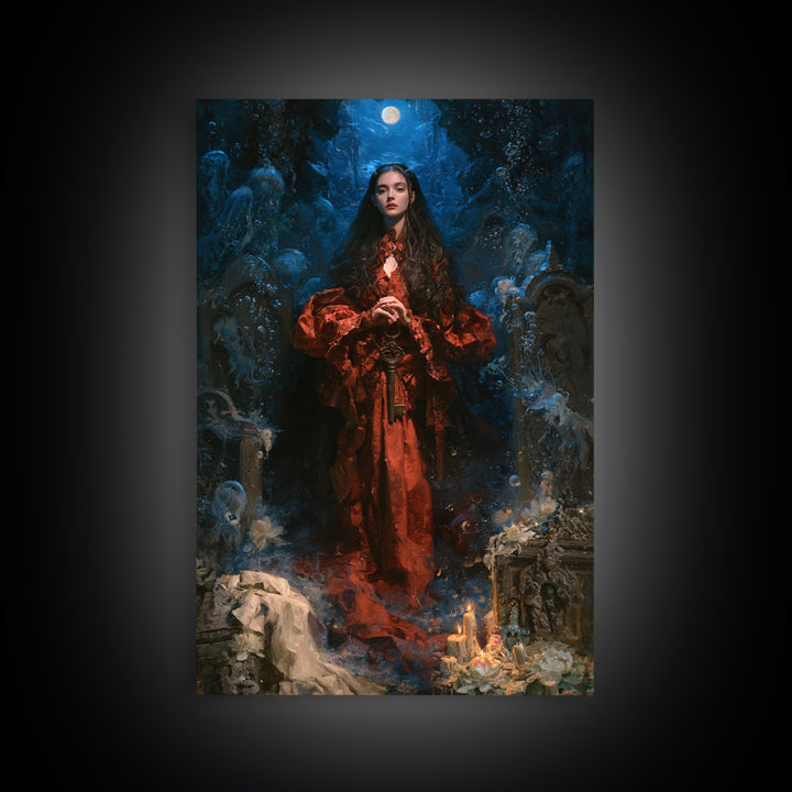 The Underwater Graveyard, Macabre Victorian Decor, Vertical Wall Art, Framed Canvas Print, Gothic Wall Decor, Halloween Portrait Art