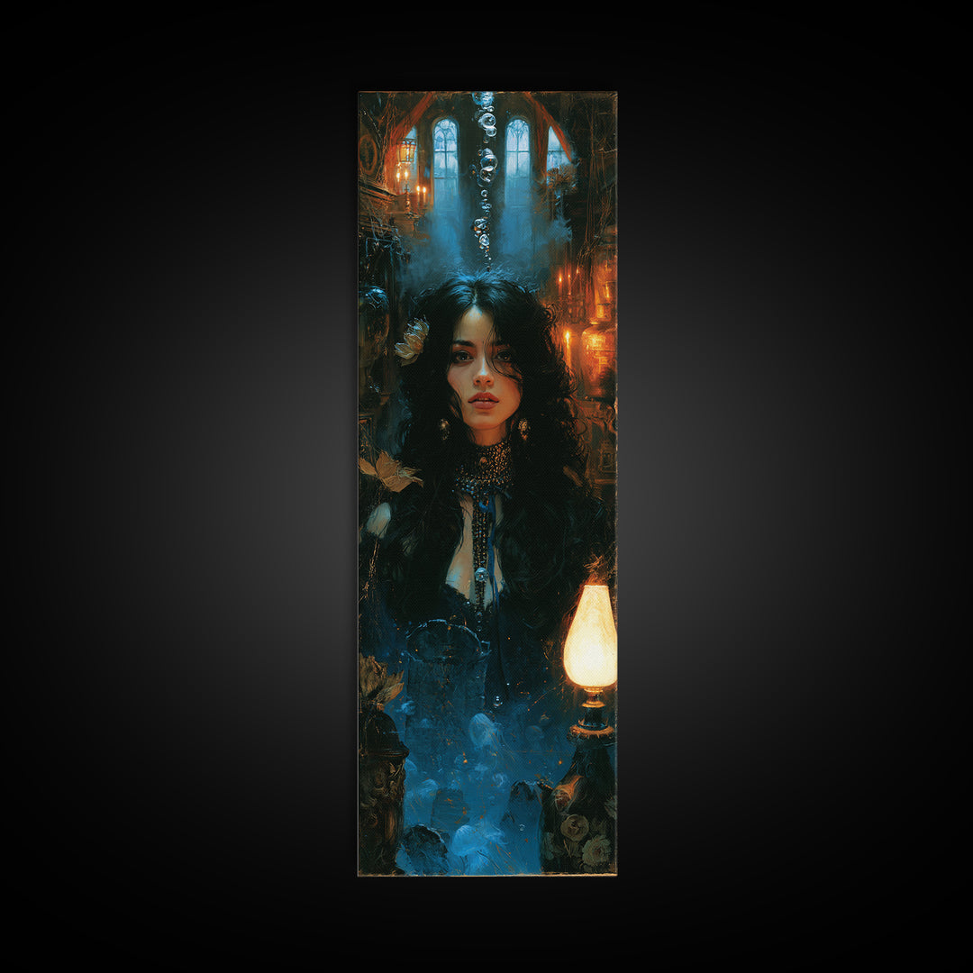 The Underwater Graveyard, Antique Gothic Portrait, Tall Narrow Wall Art, Framed Canvas Print, Gothic Wall Decor, Halloween Portrait Art