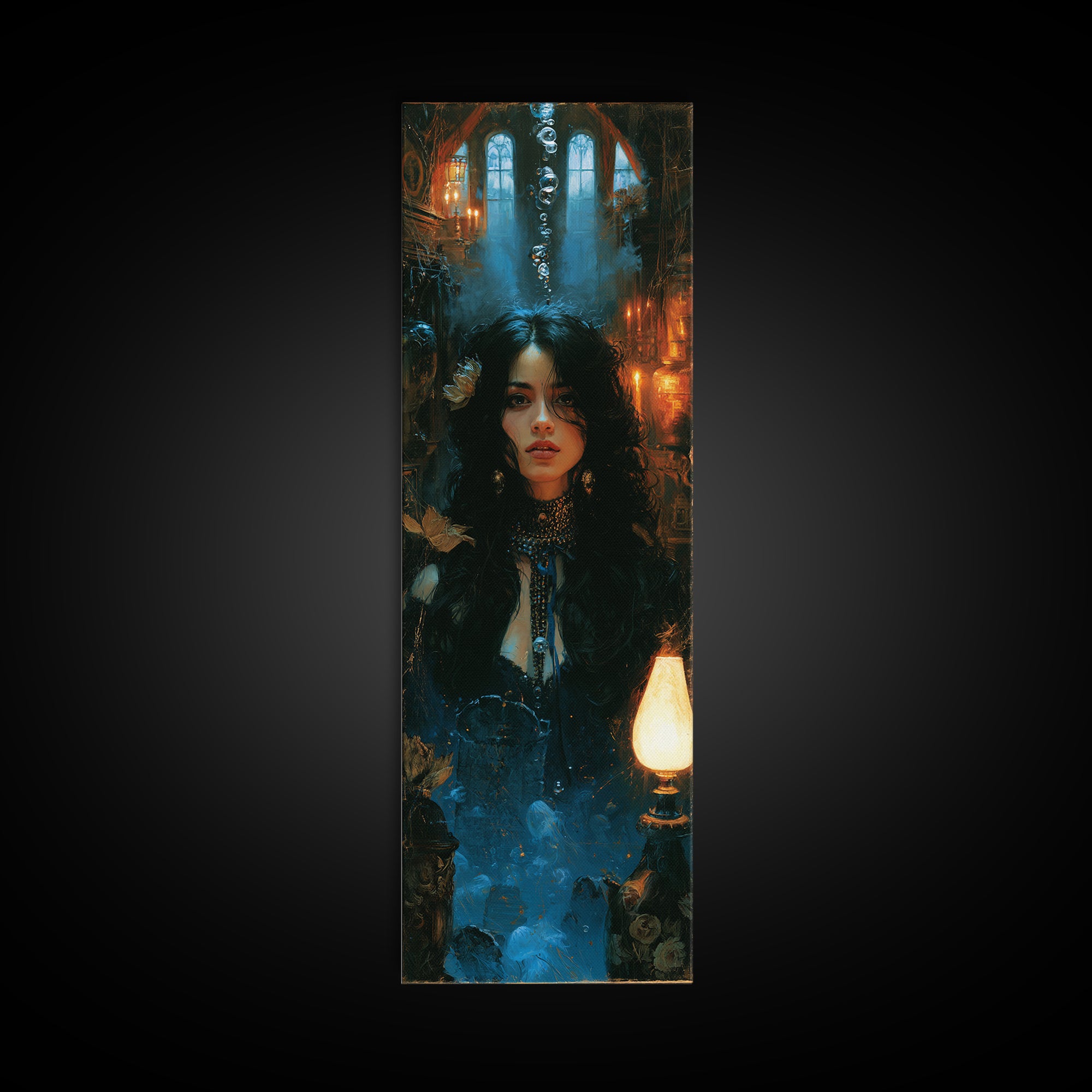 The Underwater Graveyard, Antique Gothic Portrait, Tall Narrow Wall Art, Framed Canvas Print, Gothic Wall Decor, Halloween Portrait Art