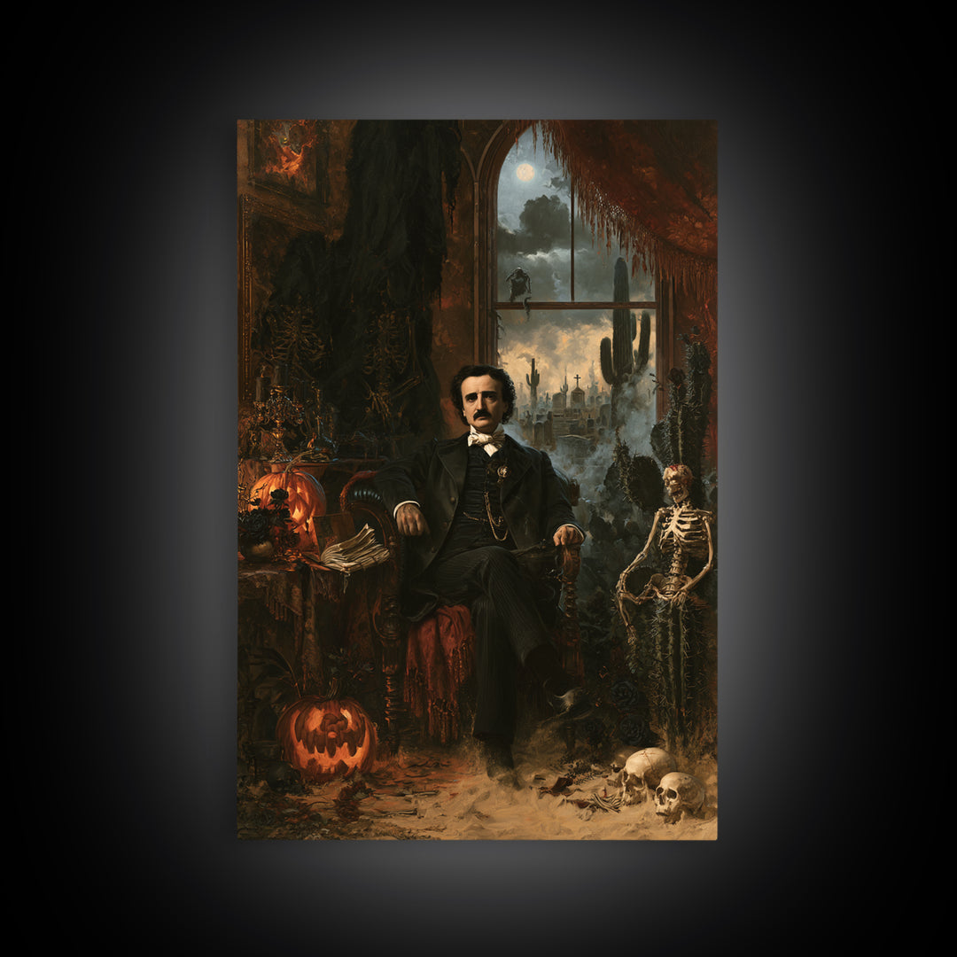 Desert Halloween, Antique Gothic Portrait, Vertical Wall Art, Framed Canvas Print, Gothic Wall Decor, Halloween Portrait Art