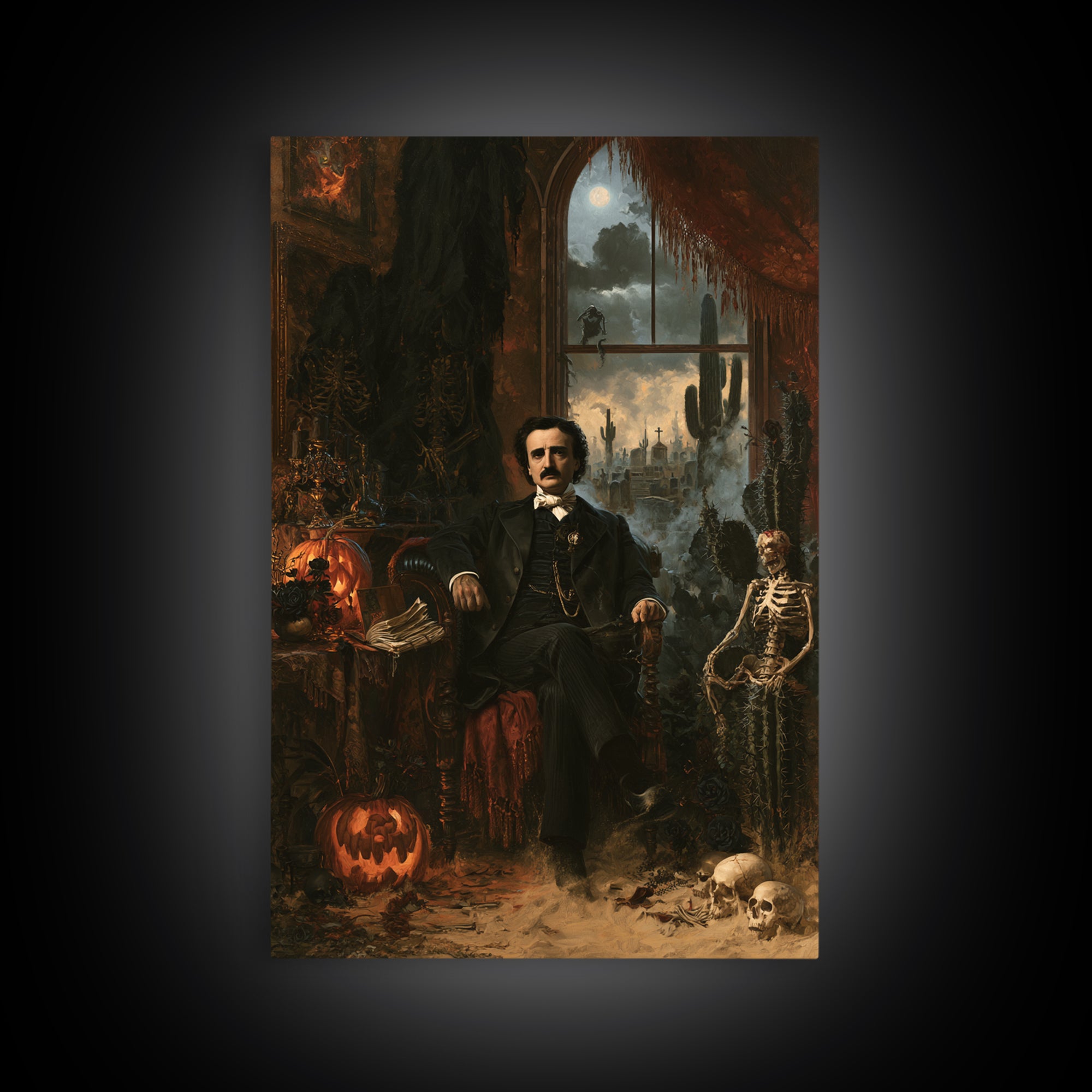 Desert Halloween, Antique Gothic Portrait, Vertical Wall Art, Framed Canvas Print, Gothic Wall Decor, Halloween Portrait Art