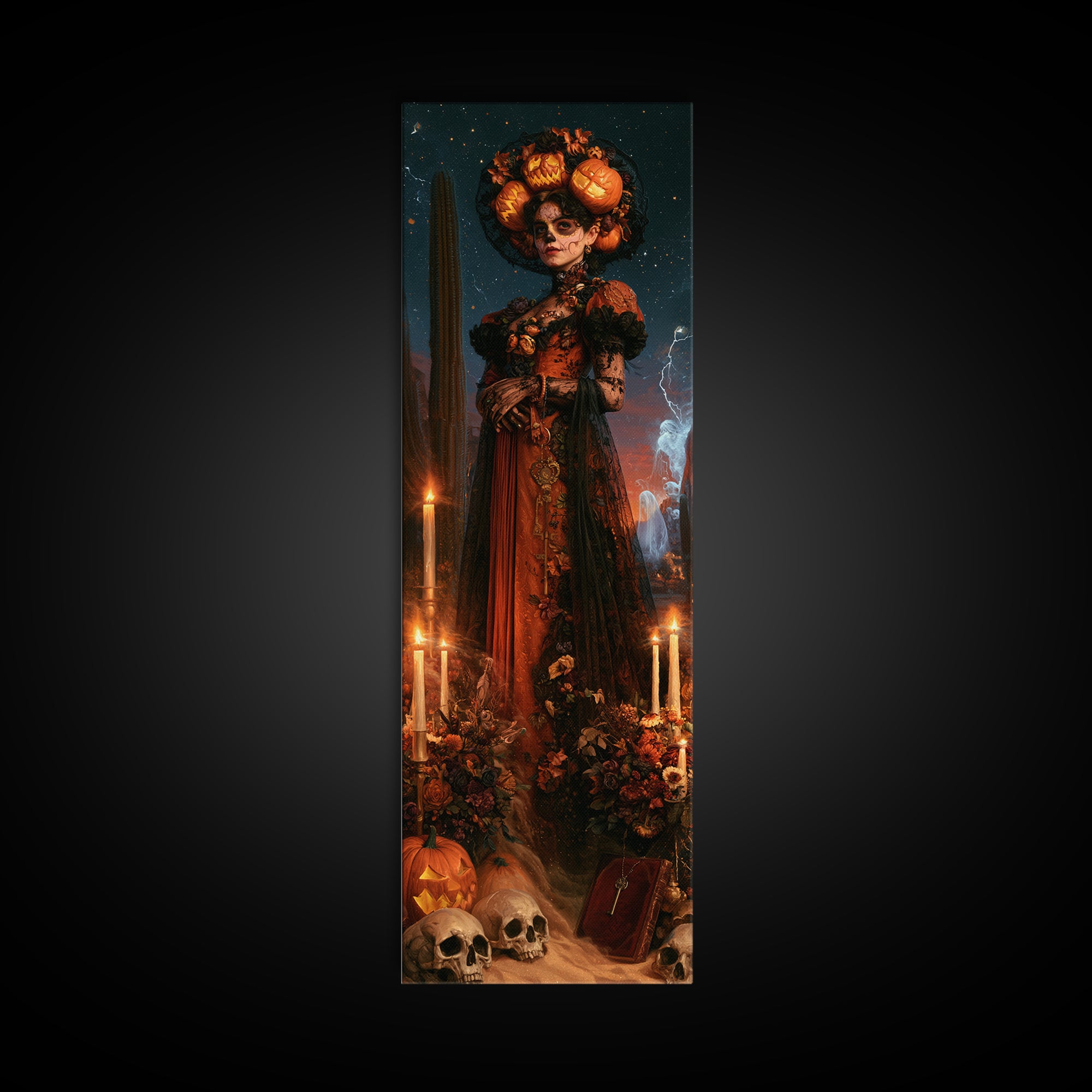 Desert Halloween, Dark Academia Wall Art, Tall Narrow Wall Art, Framed Canvas Print, Gothic Wall Decor, Halloween Portrait Art