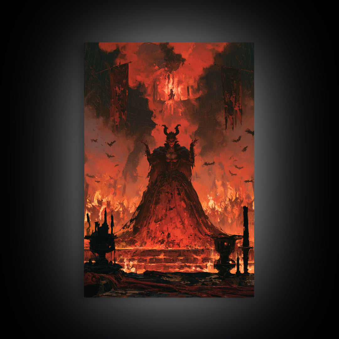 The Volcanic Demon Festival, Victorian Gothic Art, Vertical Wall Art, Framed Canvas Print, Gothic Wall Decor, Halloween Portrait Art