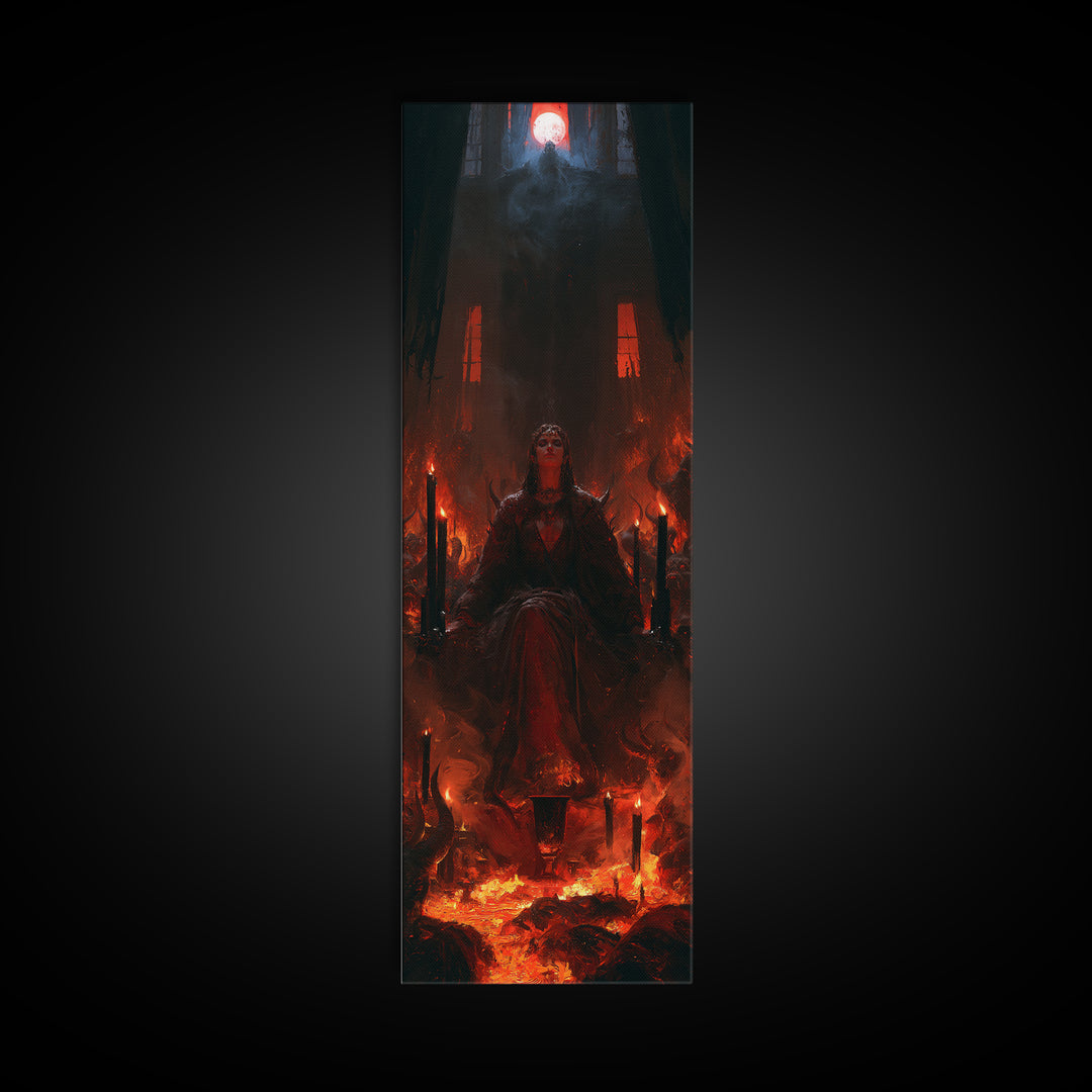 The Volcanic Demon Festival, Victorian Horror Portrait, Tall Narrow Wall Art, Framed Canvas Print, Gothic Wall Decor, Halloween Portrait Art