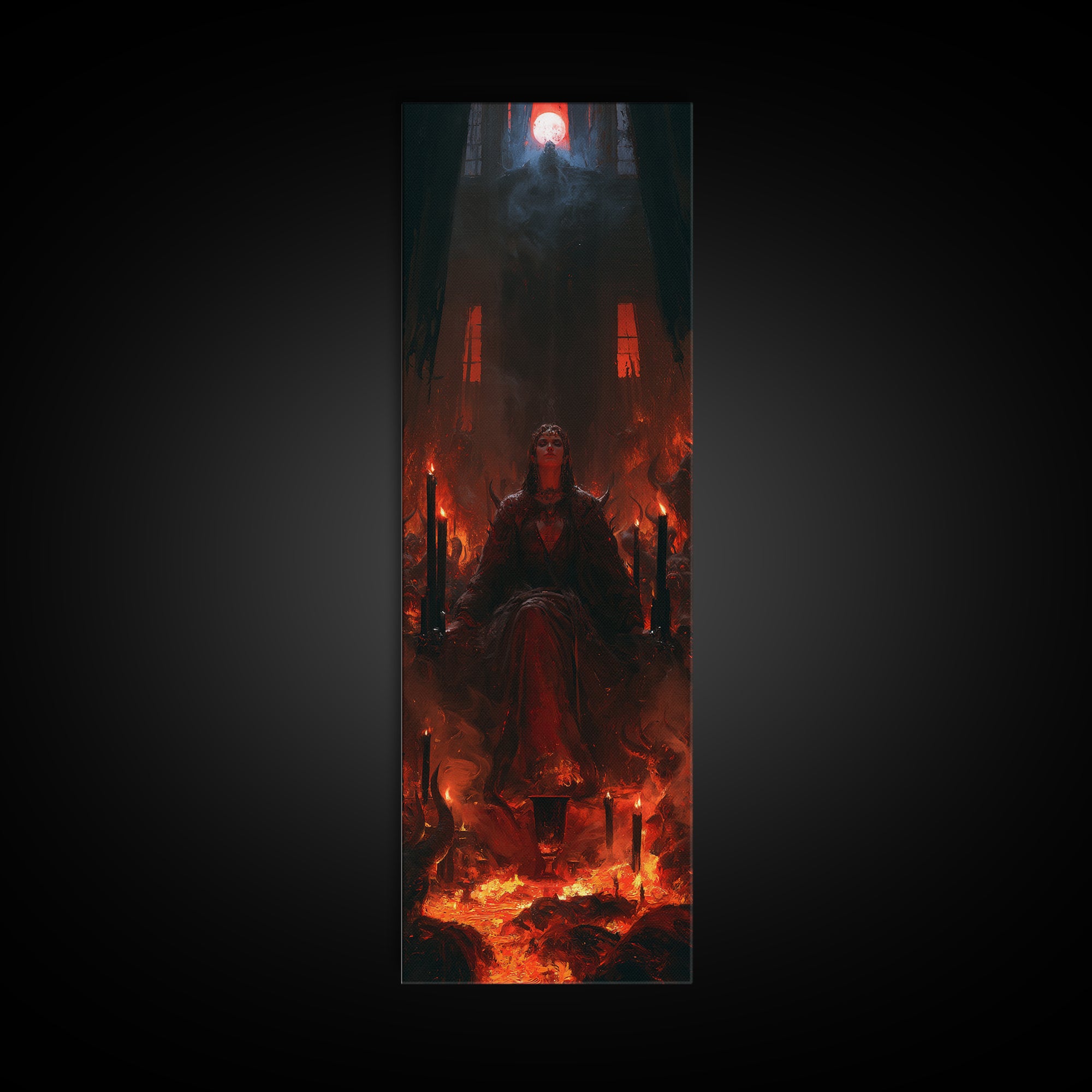The Volcanic Demon Festival, Victorian Horror Portrait, Tall Narrow Wall Art, Framed Canvas Print, Gothic Wall Decor, Halloween Portrait Art